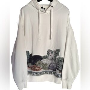 Elegant White Rabbit Print Women's Sweater